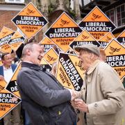 Liberal Democrat leader Sir Ed Davey is greeted by supporters as he arrives to join local Lib Dems in Winchester High Street on Friday May 3