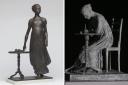 Left: the proposed Jane Austen statue, designed by Martin Jennings. Right: An earlier design, by Robert Truscott