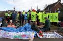 Anti-nuclear protesters blockade the entrance to AWE Burghclere
