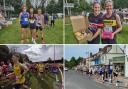 Top left: top three male finishers, right: Victoria Gill and Tamsin Anderson. Bottom: runnetrs competing the the Alresford 10k