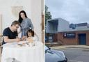 Stock image of a foster family; insert showing the Hampshire County Council offices