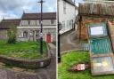 Left: St John's Church. Right: The destroyed notice board