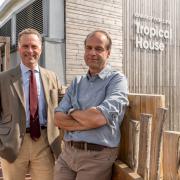 George Hollingbery MP, right, visiting the new boiler at Marwell Zoo, with zoo director James Cretney