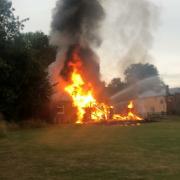 The sports pavilion used by Barton Stacey Football Club has been destroyed in a fire. Image: Barton Stacey Football Club Twitter