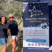 Left to right: Charity managers James and Charlotte Butler, Lousie Maunder (event organiser), David Brutton (patron). Alfie's Wish charity gold day at Ampfield Golf Club.