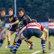 Winchester's second-row Patrick Dunne on the attack against Havant