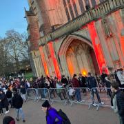 Long queues face anyone trying to get into Winchester Cathedral Christmas Market