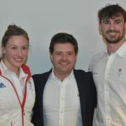 Olympic swimmers Julia Beckett and Jacob Peters with WCSC head coach, Ben Reid