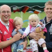 Tom Rogers, with Chloe, 14 months, and Andy Campbell with Tabitha, 15 months