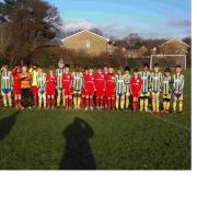 TRIBUTE: Players from Baddesley Park and Hiltingbury Hawks line up in tribute to the First World War.