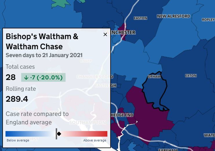 Bishops Waltham and Waltham Chase: above national average