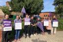 University of Winchester staff on strike near the West Downs Centre