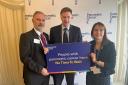 Pictured; Steve Brine MP with two constituents at the event; Anna Jewell, Pancreatic Cancer UK, and Richard Murphy who lost his wife – the late Cllr Murphy – to the disease