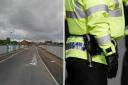 Left: Abbotswood Common Road in 2017, Right: Stock image of police officer