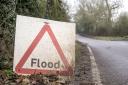 Flood warning sign. Stock image