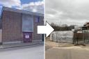 Left: The building in October. Right: The site in January