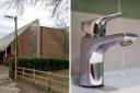 Left: Kings' School. Right: stock image of a tap