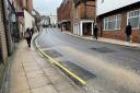 The repaired roadway in St George's Street, Winchester