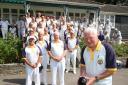 Photograph by Hattie Miles. The final Saturday at Alexandra Park Bowls Club. Club secretary for the past eighteen years Robin Pullman, front, with members of the club and visitors from Ringwood and Electric who joined them for their last afternoon of bowl