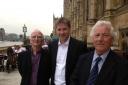 Michael Carden (left) with Steve Brine MP and City of Winchester Trust chairman Keith Leaman