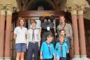 Scouts and beaver representatives at the Guildhall with mascot, Chip