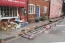 Smashed railings outside Hursley Post Office
