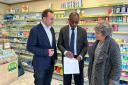 L-R: Danny Chambers, Springvale Pharmacy pharmacist Eric Norgbey, and Cllr Jackie Porter