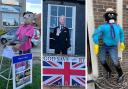Scarecrows outside, from left, the Men's Shed on The Dean; the community centre on West Street; and St John's church