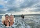 Taking a dip in the sea, inset: Emma McCaffrey (left) and Zoe Baker
