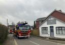 A fire engine parked on Chapel Road, Swanmore near the scene of the fire