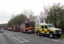 The fire engines line-up at Netley Marsh before starting the return journey