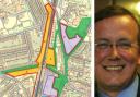 Extent of the Station Approach scheme and city council leader Martin Tod