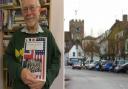 Glenn Gilbertson with new book and Broad Street in Alresford
