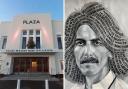 Left: the Plaza Theatre. Right: The logo of the George Harrison Project