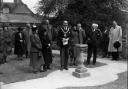 The Mayor of Winchester and others around the Scott Memorial Gardens, next to The Weirs in Colebrook Street, Winchester, April 1952