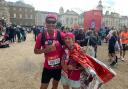 Karen Arney (right) and running friend Simon Wreford after completing the London Marathon in 2021