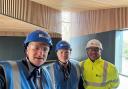 Steve Brine MP with members of the Winchester College and construction team during the visit