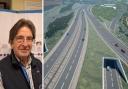 Left: Cllr Mark Cooper. Right: The plans for Junction 9 on the M3