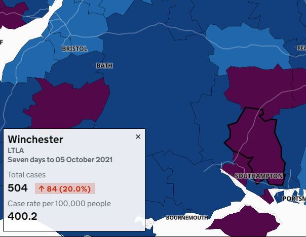 Winchester now marked in maroon on the Government map