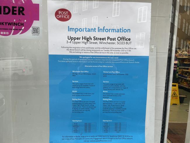 Winchester Post Office closing