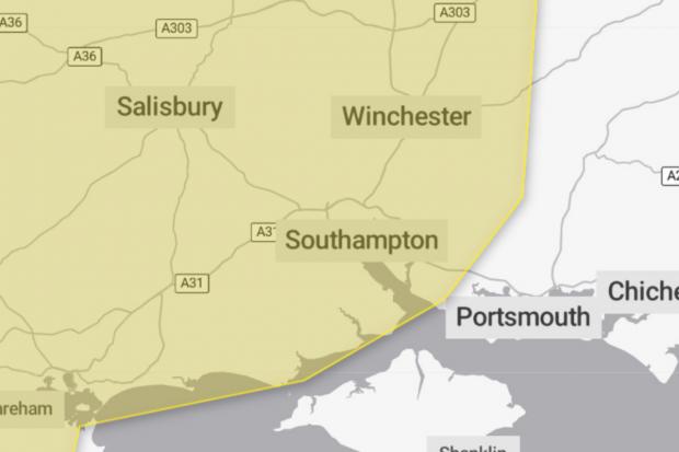 Hampshire Chronicle: Yellow ice warning issued for Southampton and parts of Hampshire. Image from: Met Office.