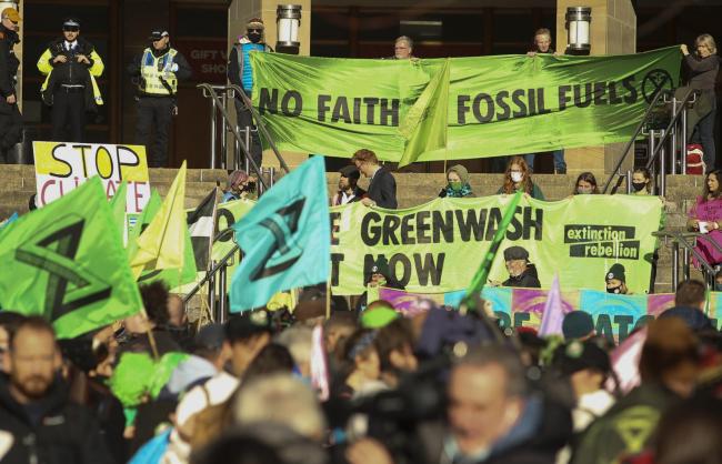 Extinction Rebellion marchers in Buchanan Street for the Greenwash march wednesday. STY...Pic Gordon Terris Herald & Times..3/11/21.