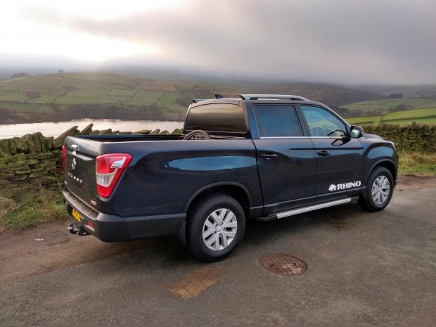 Hampshire Chronicle: The SsangYong Musso Rhino pictured on test in West Yorkshire in atmospheric weather conditions in the Pennine hills of Kirklees