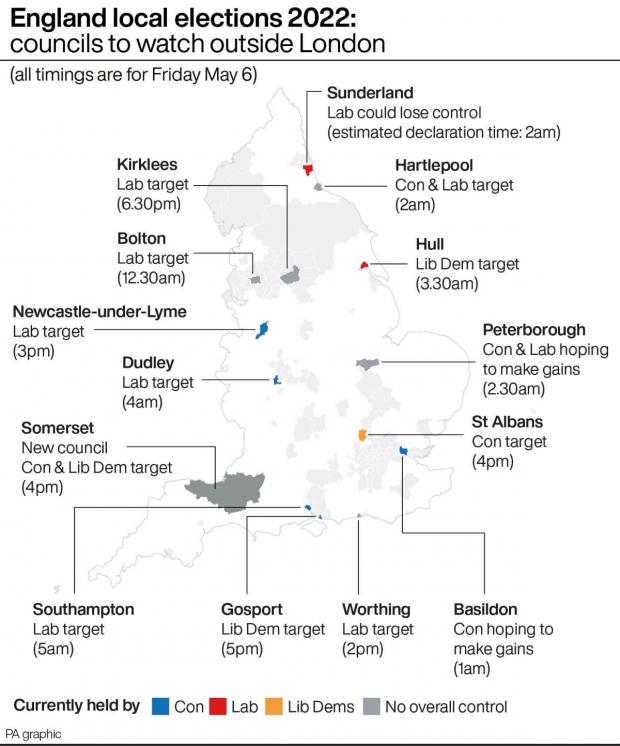 Hampshire Chronicle: England local elections 2022: councils to watch outside London (PA Graphics)
