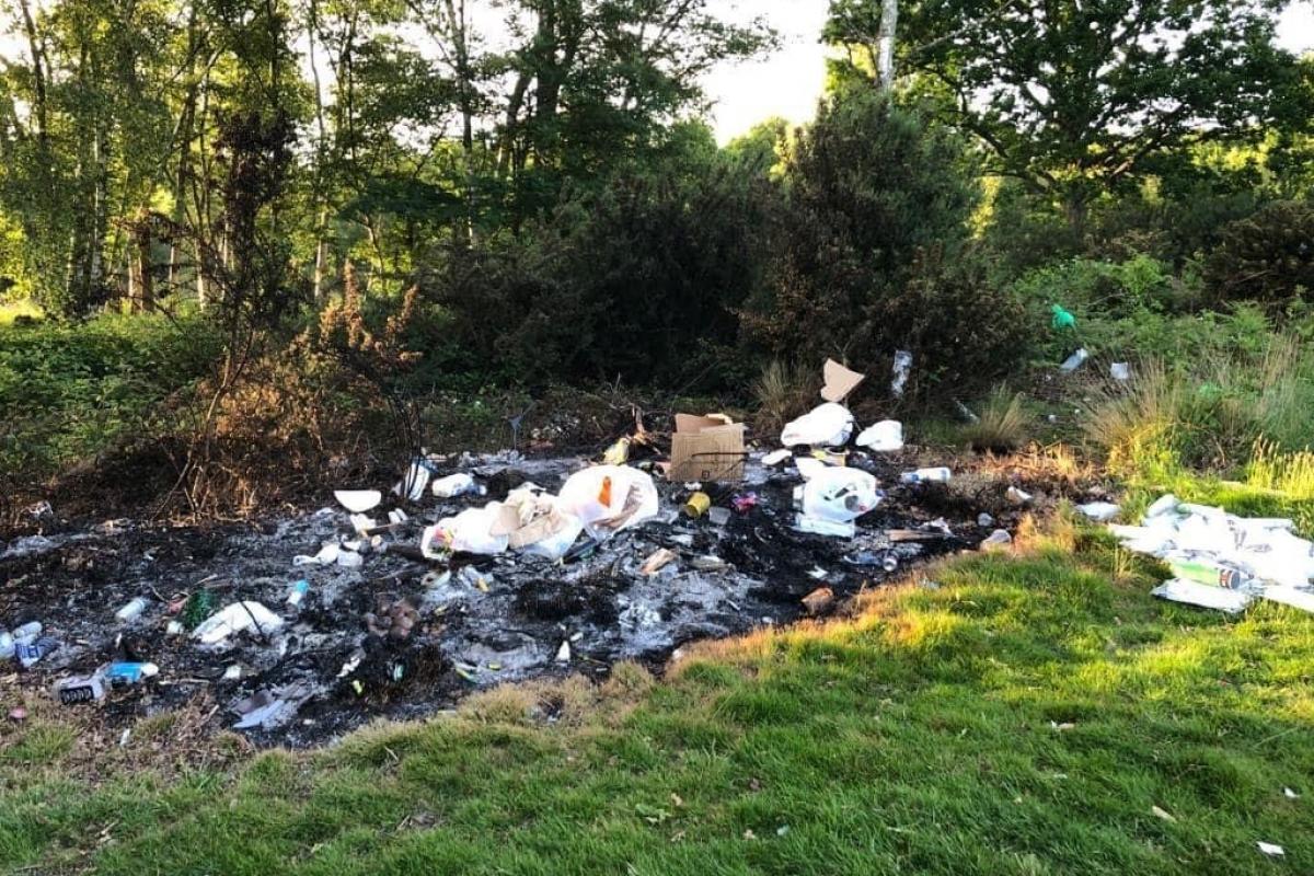 Rubbish left at Shedfield Common after an unauthorised encampment.