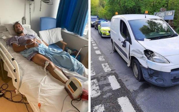Hampshire Chronicle: Scott Lemon is hospital following the crash and the damaged van 