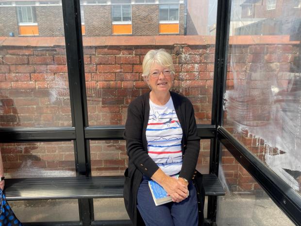 Hampshire Chronicle: Linda Booth waiting at a bus stop. 