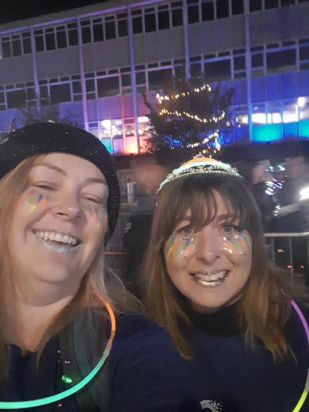 Hampshire Chronicle: R-L Nicolette Bateman with friend Lisa Moore on Southampton's Shine Night Walk when she was unknowingly carrying a cancerous tumour in her bowel