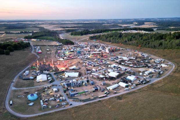 The Boomtown Fair site seen from a drone over the A272 at Cheesefoot Head. Photo: Shane Phillips, Southern Daily Echo Camera Club