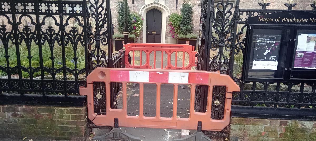 Mayor's official residence Abbey House entrance closed off with barriers